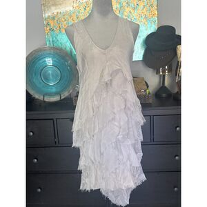 Italian Silk Blend Boho Tiered Ruffle Dress AsymmetricalRaw Edge LagenLook S/M